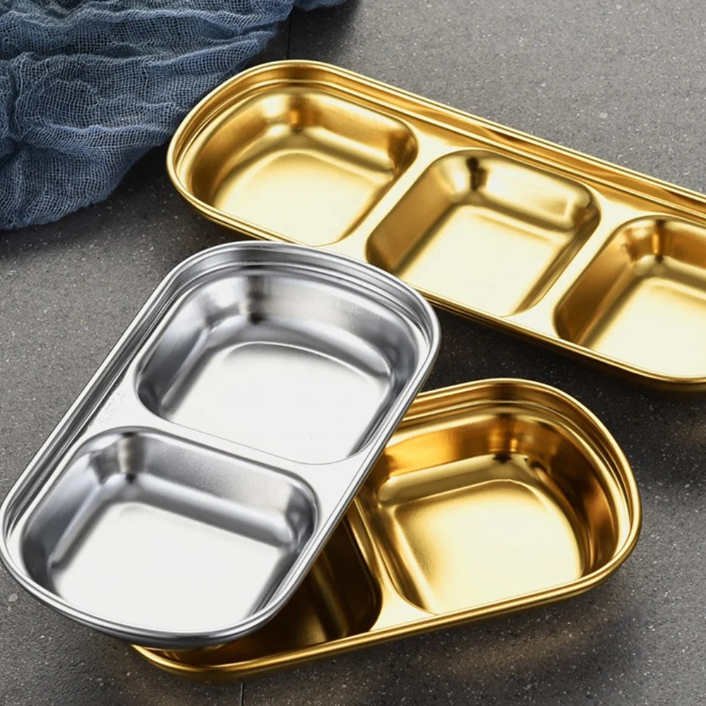 Wholesale Silver Gold Grid Serving Dish Soy Sauce Dish Seasoning Saucer Appetizer Butter Dish Tray for Kitchen Party 100pcs