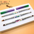 Custom LOGO Double-headed Nail Brush with Rhinestone Acrylic Handle 3D Acrylic Nail Pen Gel UV Drawing Brush Nail Brush Sets