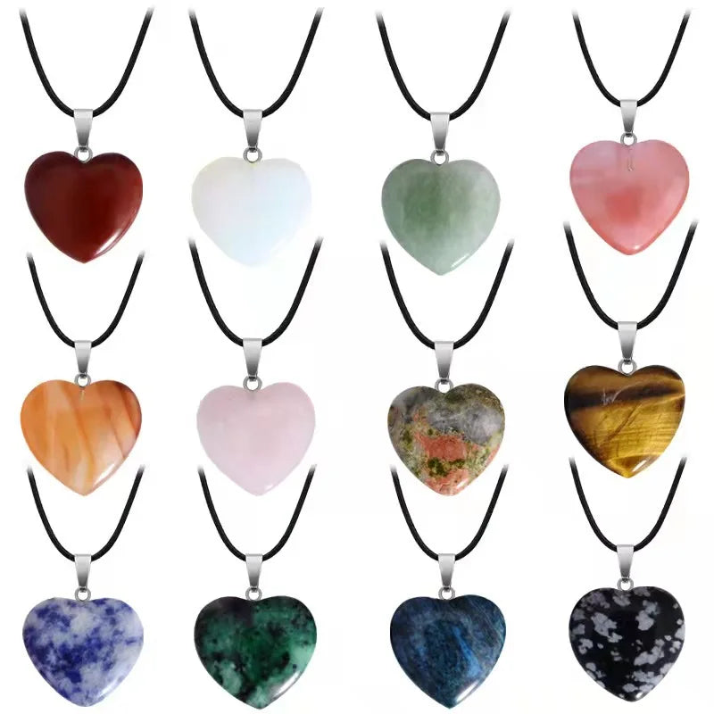 25mm Natural Healing Crystal Love Pendant for Kids Heart Shaped Stone for Jewelry Making DIY Valentines Day Gift Pendants