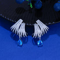 White and Blue Cubic Zirconia Multi Layer Heavy Stone Work Big Statement Long Drop Earrings for Women Wedding Bridal Jewelry