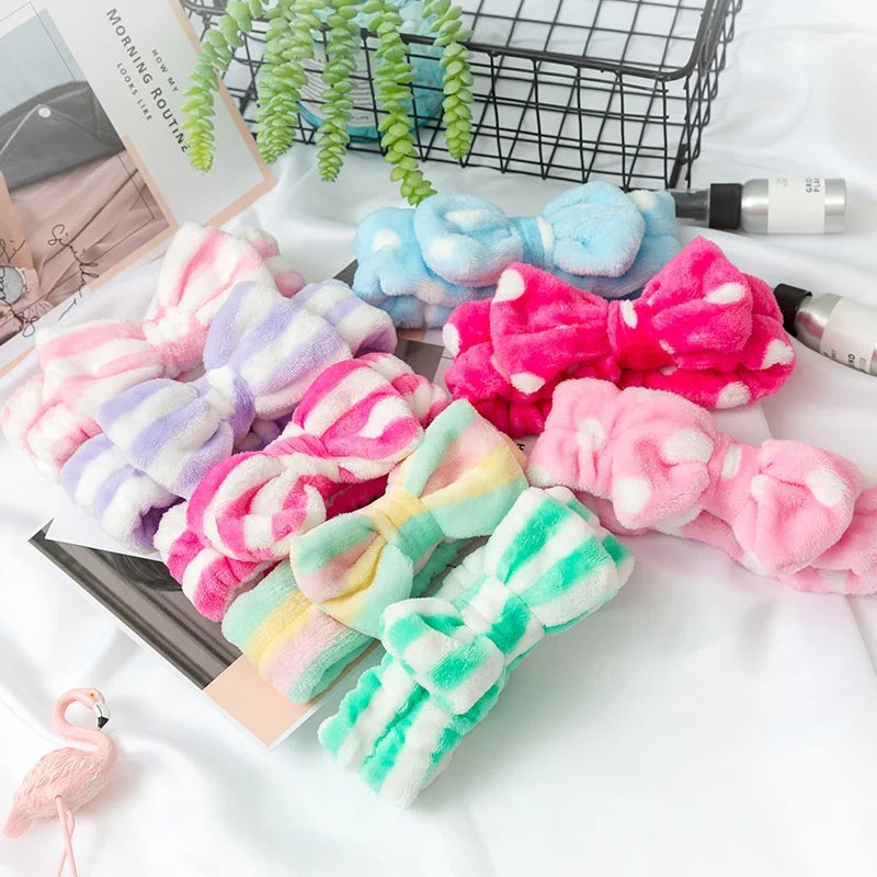 Coral Fleece Spa Makeup Headband Big Bow Hair Band Washing Face Make up Bandeau Hairband Cosmetic Hairband Head Wrap for Shower