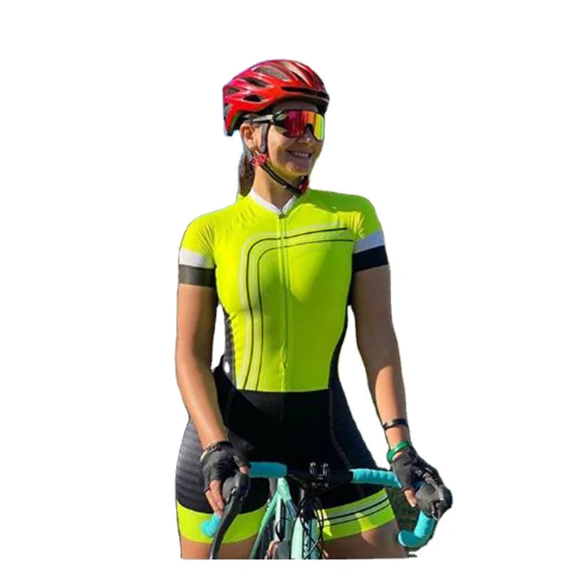 Summer Women's Road Bike Romper Women's Print Short Breathable Quick-dry Sleeve Shorts Zip Push Pants  Custom logo Bike Wear