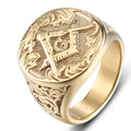 Fashion 18K Gold Plated Stainless Steel AG Masonic Ring Jewelry Personalized Punk Titanium Religious Freemasons Men's Ring