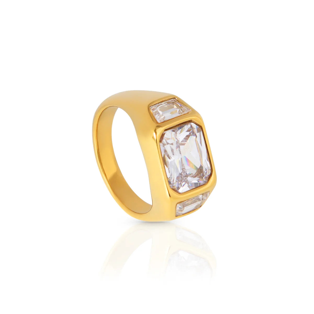 Chris April Fashion Jewelry 316L Stainless Steel PVD 18K Gold Plated Super Zircon Rings for Women