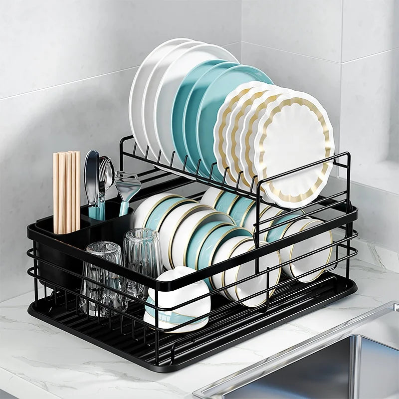 2025 Hot Sale 2 Tier Metal Wire Dish Drying Rack Over Sink Kitchen Space Saving
