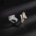 RINNTIN SR305 Designer Fine Jewelry Non Tarnish S925 Silver Rhodium Plated Geometric Twisted Cubic Zirconia Open Rings