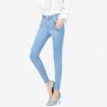 2024 New Cross-border European and American Women Jeans High-waisted Elastic Blue Tight Lift Hip All Match Small Foot Pants