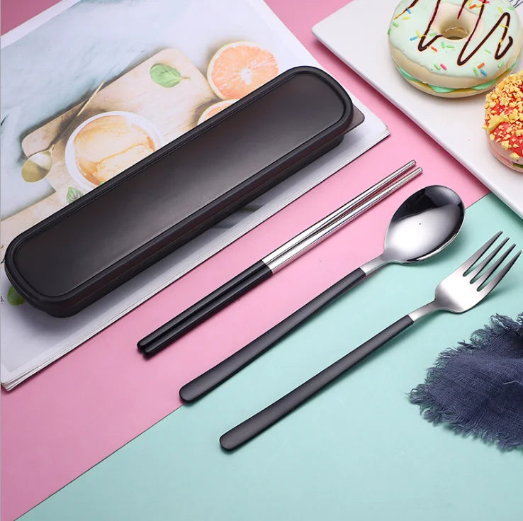 Stainless Steel 304 Portable 3 Piece Set With Box Travel Cutlery Set