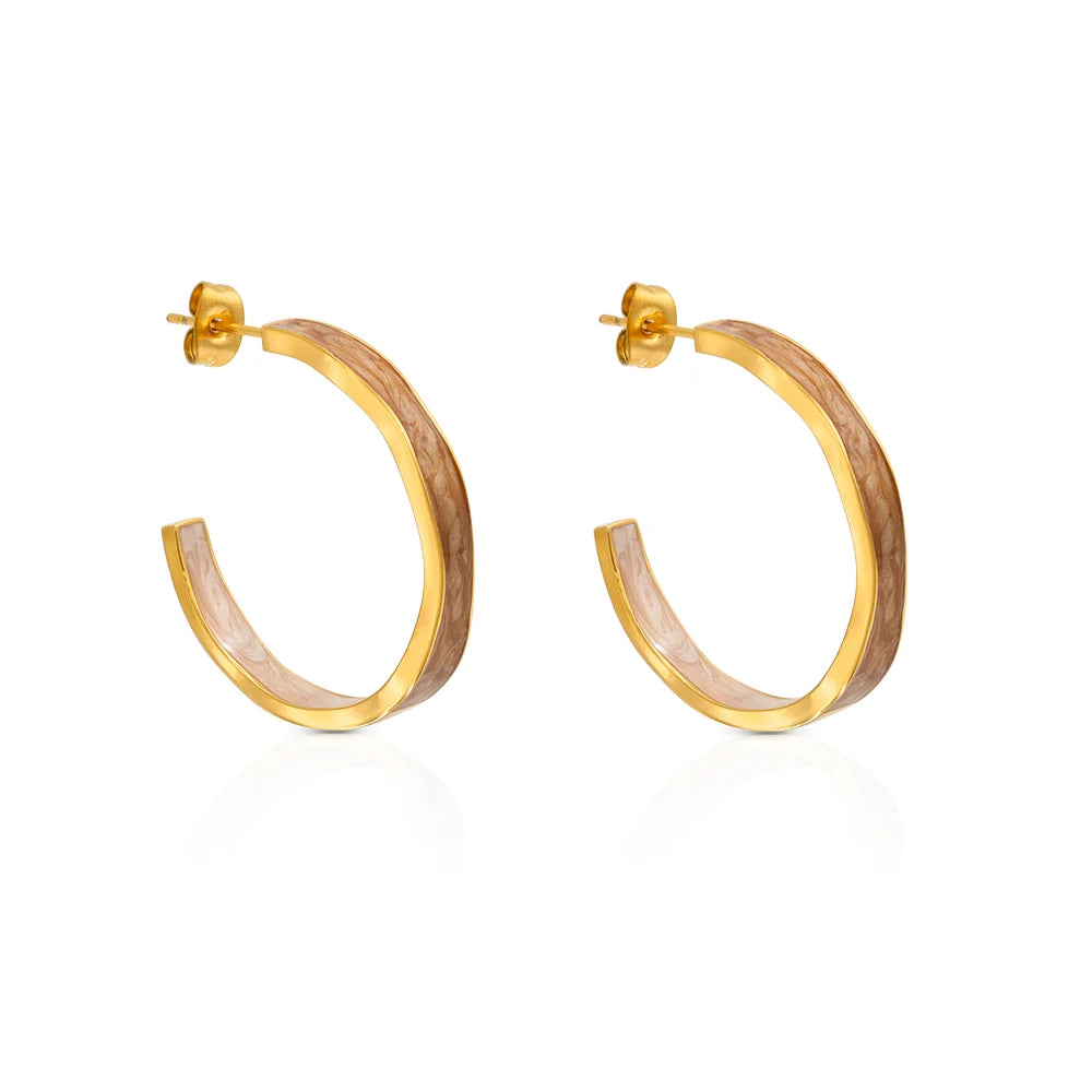 Chris April 316L Stainless Steel PVD Plated Enamel C Shape Hoops Earrings