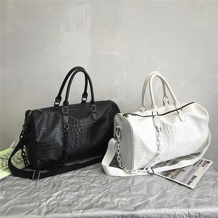 High Quality Crocodile Leather Pattern Duffle Bag Waterproof Travel Weekender Men Women Sports Fitness Zipper Overnight Bag