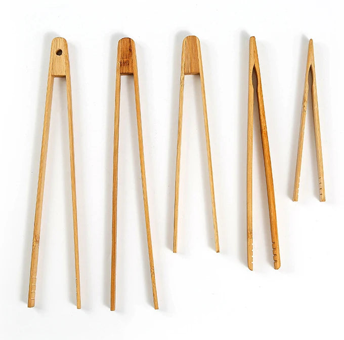Custom Logo  Bamboo Toast Tongs Wood Cooking Tong for Toaster Fruits Bread & Pickles Kitchen