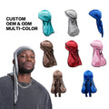 Custom Logo Satin Silk Head Wrap Durag Long Tail Beanies for Men Women Headwraps Cap Silky Durags Satin Durag 360 Wave Dorag
