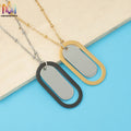 Wholesale High Polished Hip Hop Laserable Custom Tag Geometric Black Gold Plated Double Circle Pendant Necklace