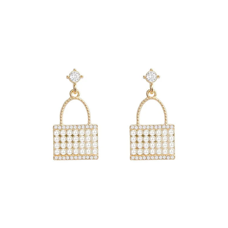 AA00960 New Design Fashion Bag Pendant Earrings New Trendy Korean Pearl Small Girls Stud Earrings Jewelry Women