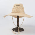 Wholesale Summer New Hollow Design Raffia Straw Sombreros Big Brim Safari Beach Hat Chin Rope for Travel Fishing Outdoor