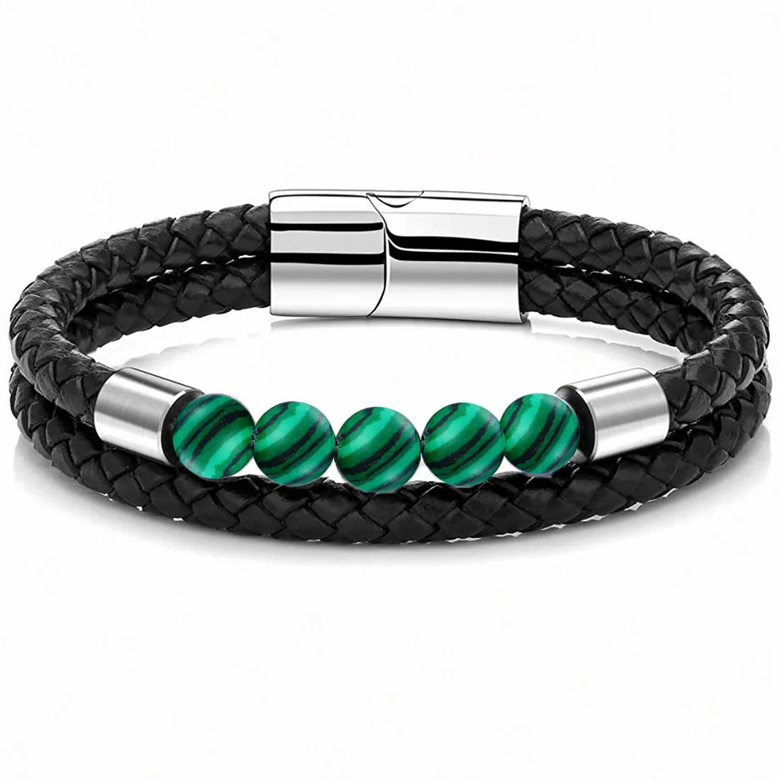Lady's New Style Stainless Steel Wrap Bracelet with Leather and Natural Stone Fashion Bracelets