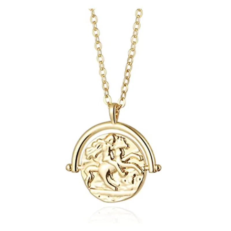 18K Gold Women's Necklace Moon Star Lion Horse Pendant Medallion Paperclip Chain Choker for Wedding Party Layering Jewelry for