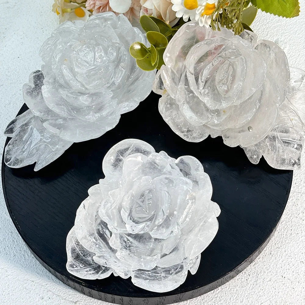 Wholesale Natural Crystal clear Quartz Roseflowers Cravings Healing Rough Stone Flowers Hand Carved for Gift