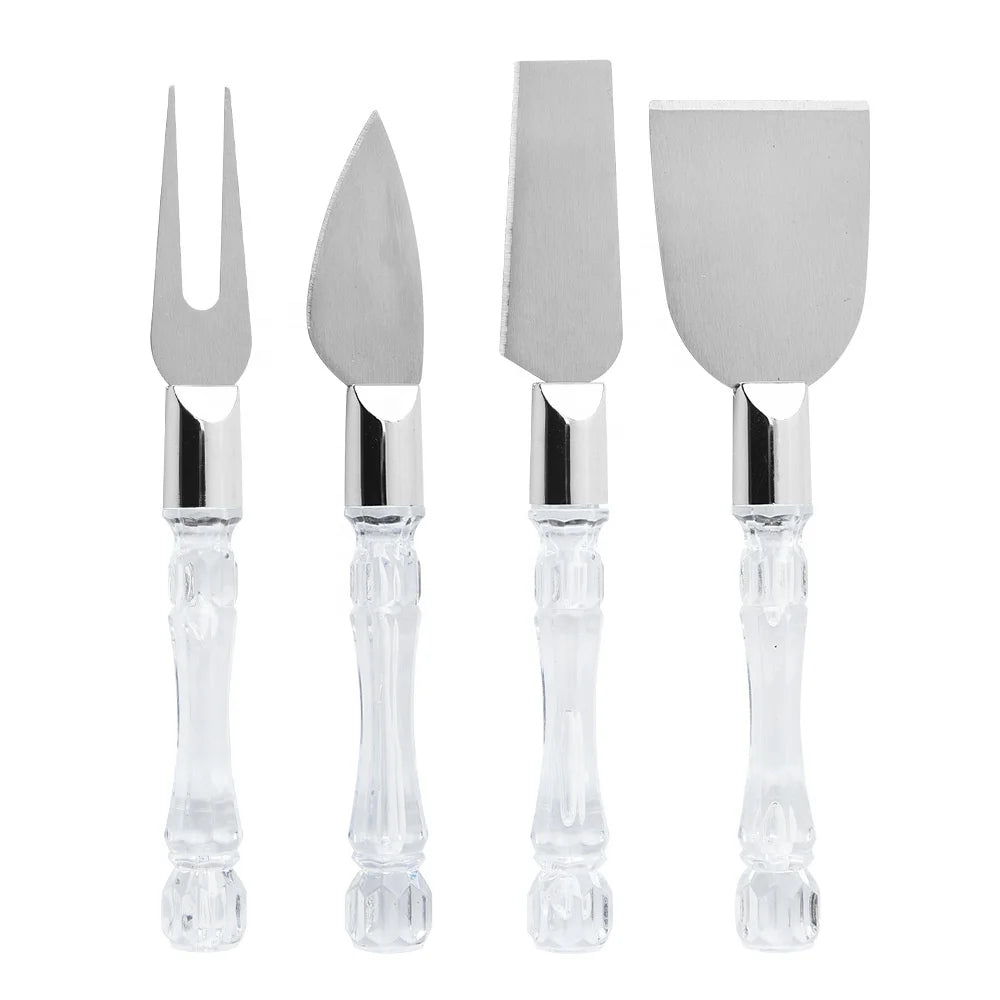 Kitchen Baking Gadgets Hot Sale Portable Butter Cutter Cheese Fork Stainless Steel Cheese Knife Set With Clear Plastic Handle