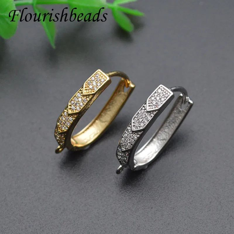 Remain Gold Rhodium Plated CZ Paved Oval Hoop Earring for Diy Earrings Jewelry Making Accessories