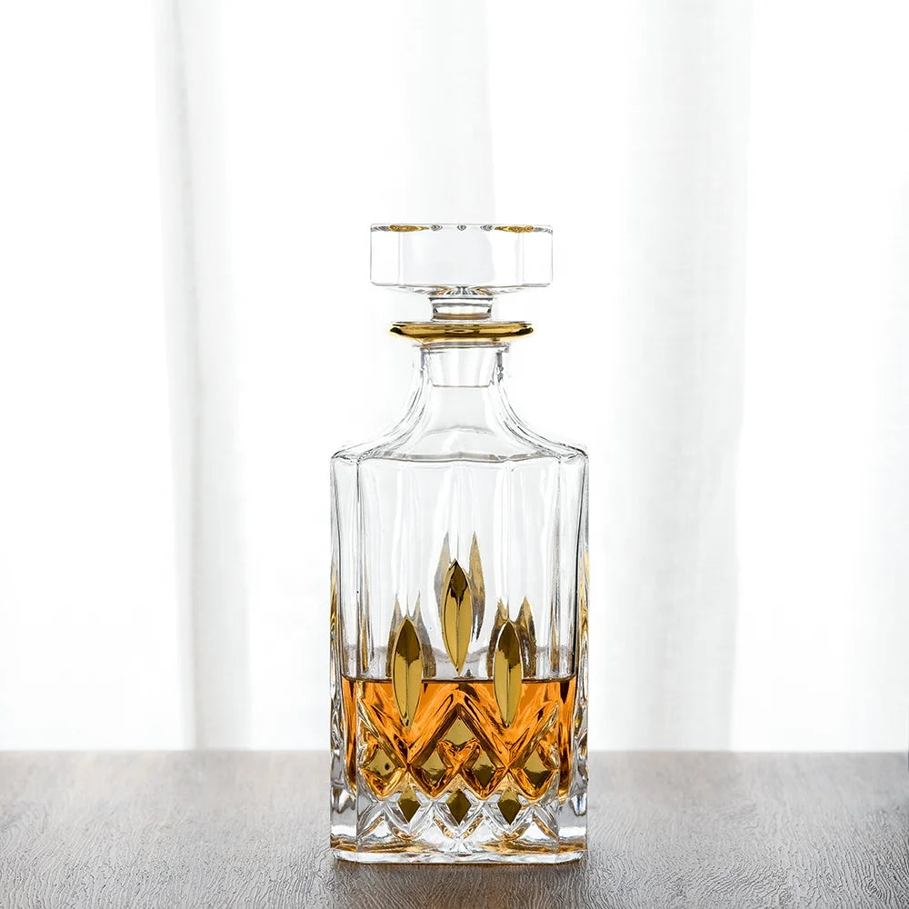 NOVARE 25oz Hand-made Gold-plating Crafted Glass Crystal Whiskey Decanter Bar Set Customized Logo Stock Household American Style