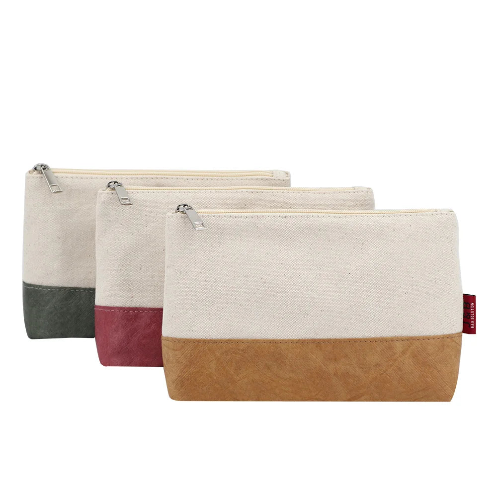 Custom Printing Cotton Canvas Fabric Tyvek Cosmetic Zipper Pouch Custom Gadget Organizer Gift Bag for Cosmetic Tool Storage
