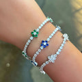 Beautiful Jewelry Blue Green White Cubic Zirconia Flower Adjustable Chain Link Bracelets for Women Summer Party Engagement