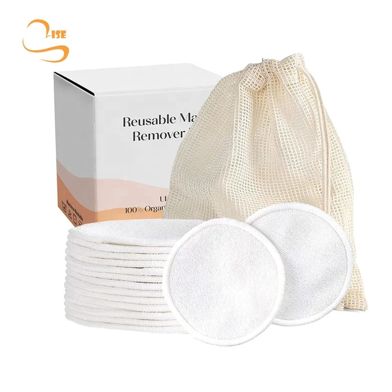 3.15" Round Soft Reusable Bamboo Terry Cleansing Pads Laundry Bag Eco Friendly Makeup Remover Pads