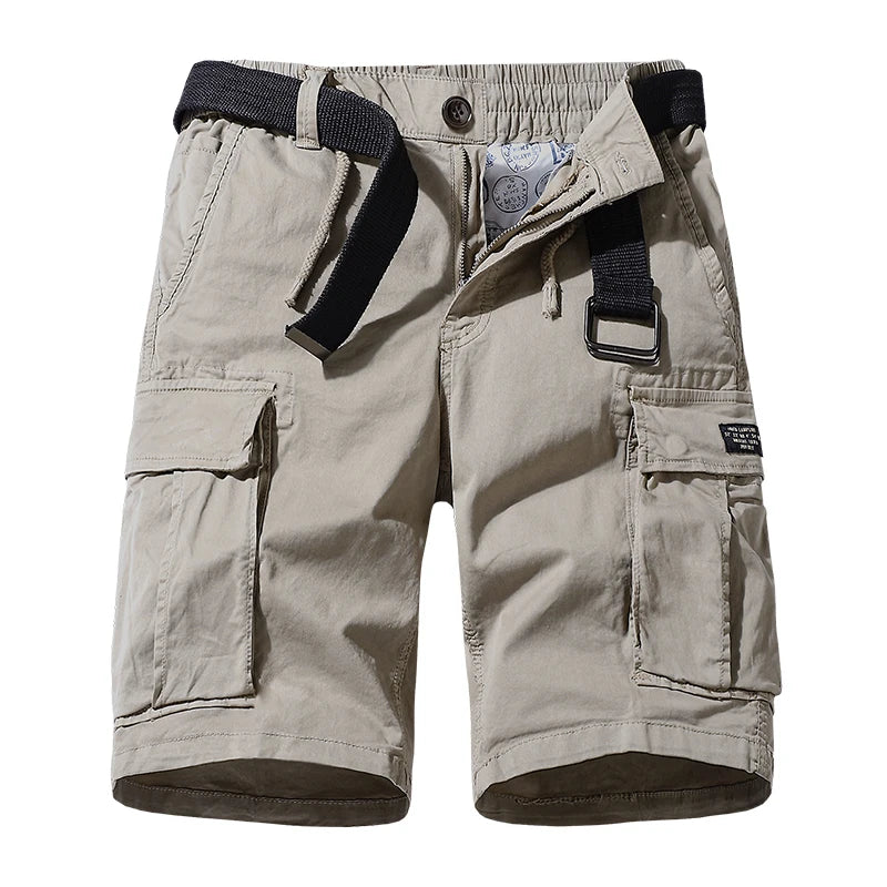 Men's Hip Hop Cargo Tactical Casual Breathable Waterproof Cotton Shorts Mid Waist Zipper Fly Board Shorts Pockets Streetwear