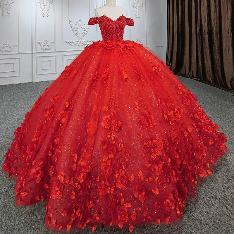Jancember DY9963 Off Shoulder Flower Sweetheart Red Dresses Women Party Evening