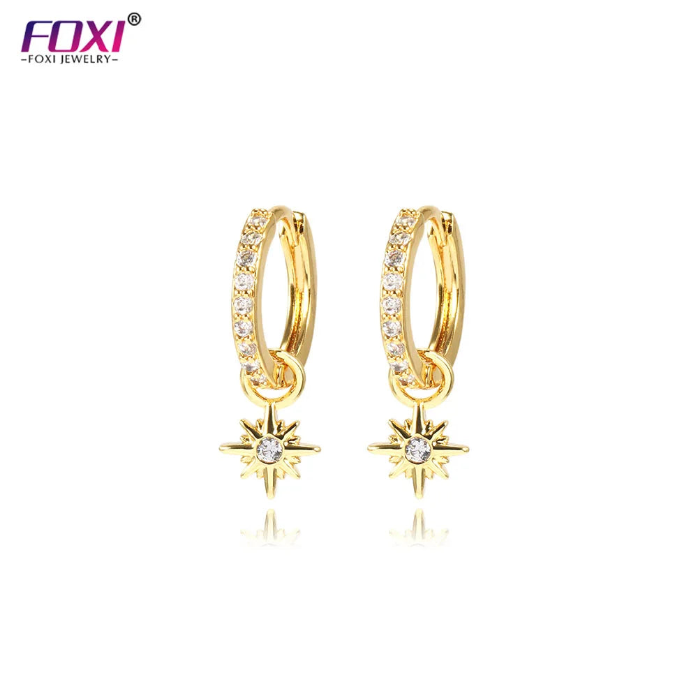 Ear Ring Aretes De Oro Jewelry 18K Real Gold Diamond Earring Star Design Trendy Huggie Solid Gold Earrings