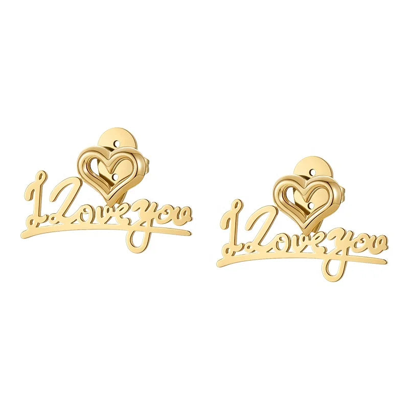 18K Gold Plated Stainless Steel Jewelry Letter Iloveyou Heart Detachable Ear Stud Accessories Earrings E221366