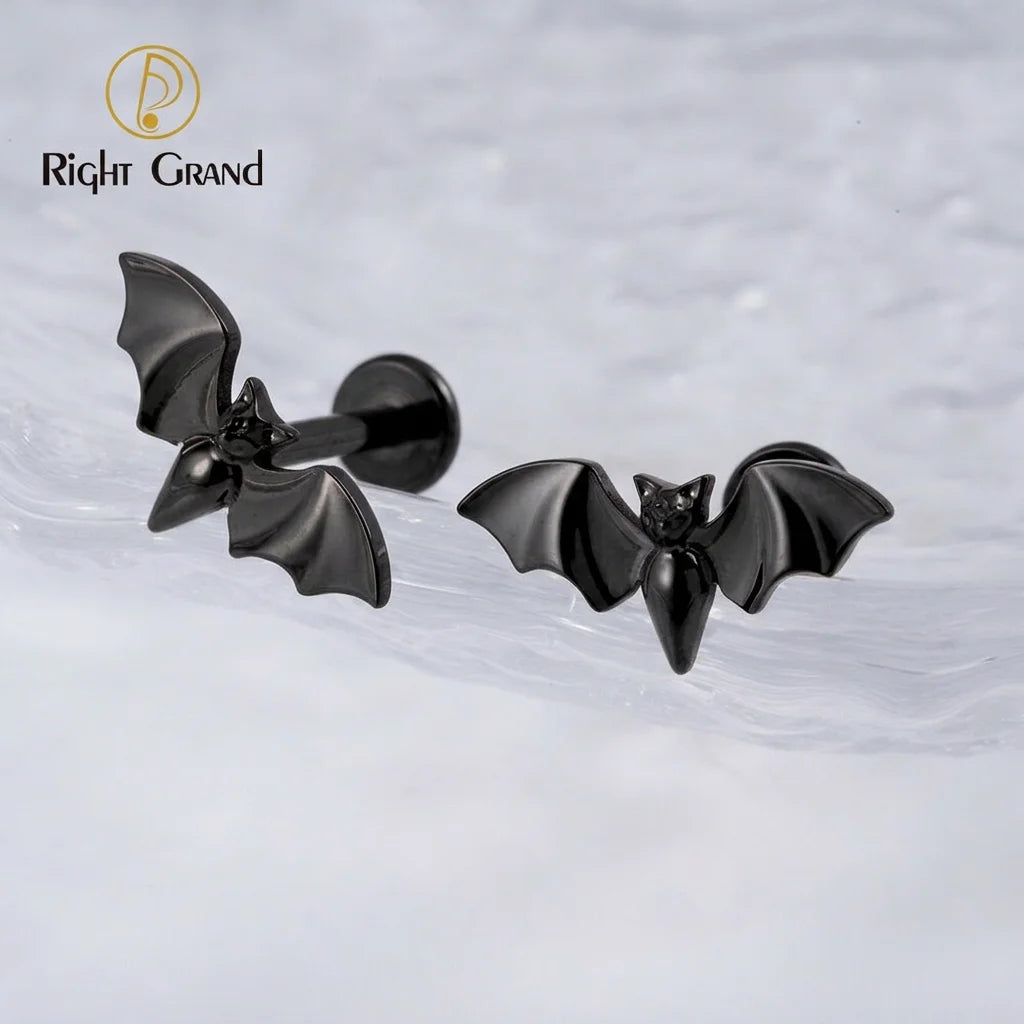 Right Grand ASTM F136 Titanium Bat Earrings Piercing Gothic Vampire Animal Stud Tragus Helix Cartilage Earring