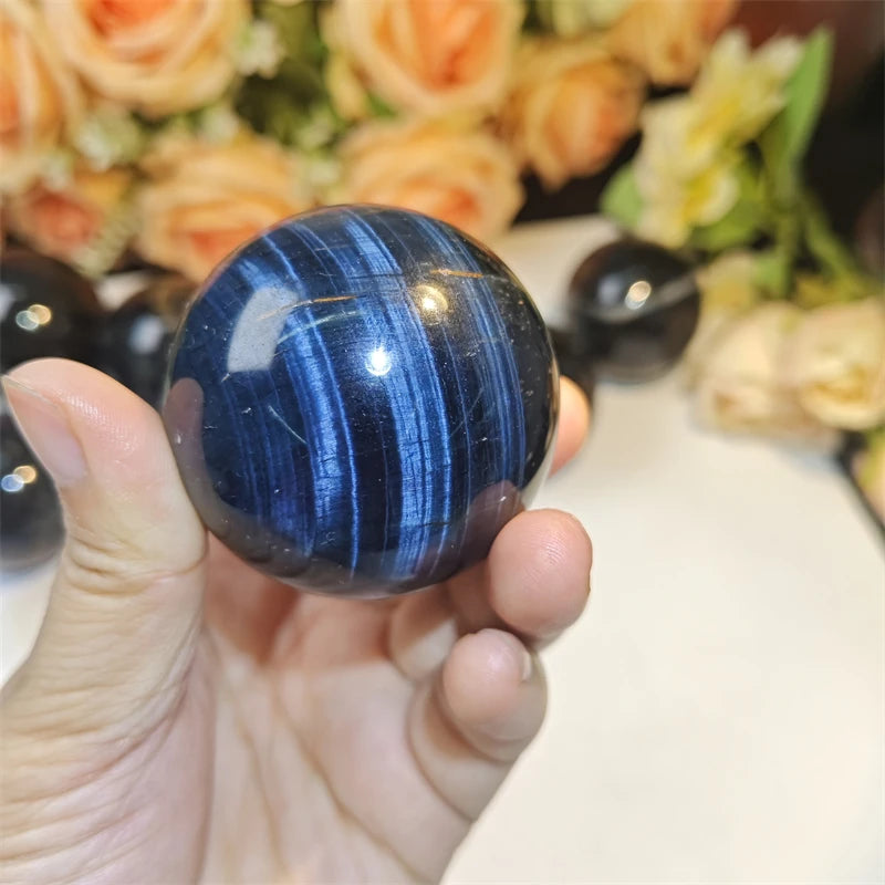 Wholesale Natural Crystal Healing Stones Blue Flash Tiger Eye Sphere for Decoration