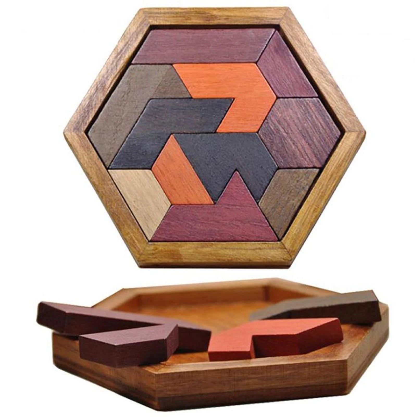 Hexagonal Wooden Geometric Shape Jigsaw Puzzles Chess Game Board Montessori Toys Educational DIY Intelligence Toys