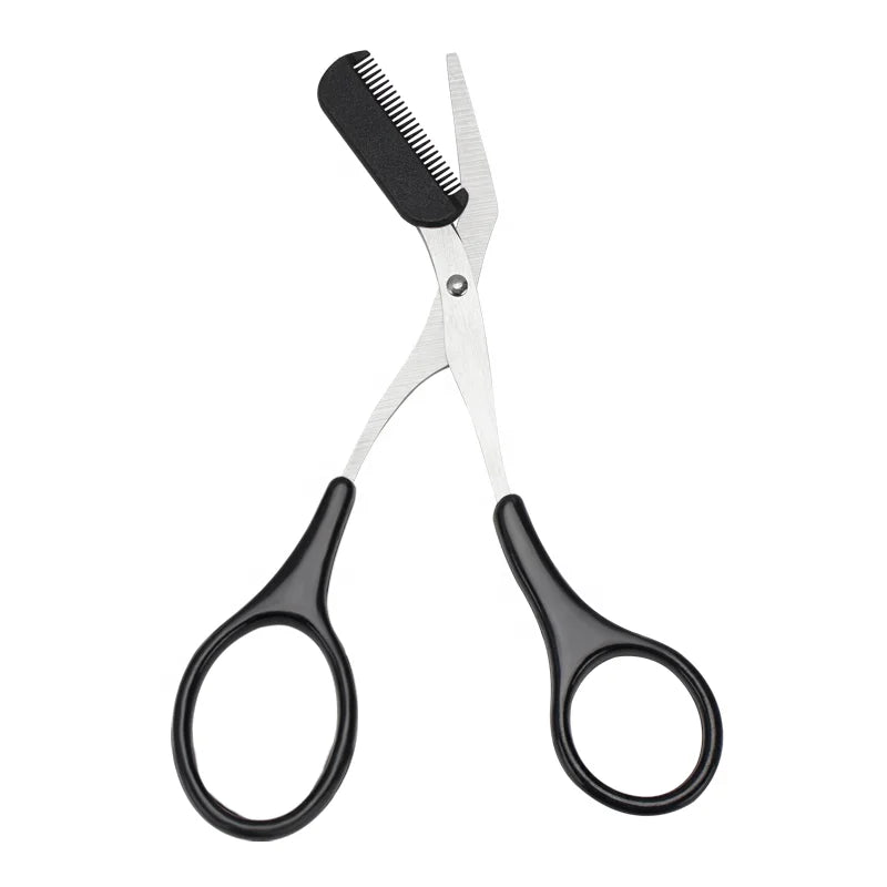 Beauty Tool Non-Slip Steel Finger Grips Eyebrow Trimmer Scissors with Comb Remover for Eyelash Hair Clipping Makeup Tools
