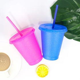 16OZ Mini Reusable Cold Cup Color Changing Confetti PP Plastic Coffee Cup