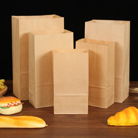 Custom Restaurant Food Carry Packaging Pouch Recycled Flat Kraft Paper Food Grade Bag for Fast Food Take Away