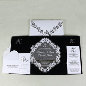 Dazzling Anime Black White Velvet Wedding Invitations Luxury DIY Customized Silver Mirror Acrylic RSVP Cards Envelope Made