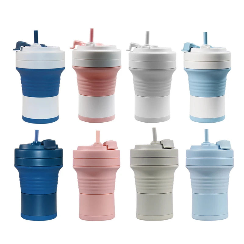 FX Factory New Silicone Folding Coffee Cup for Travel with Climbing Hook and Straw for Boiling Water
