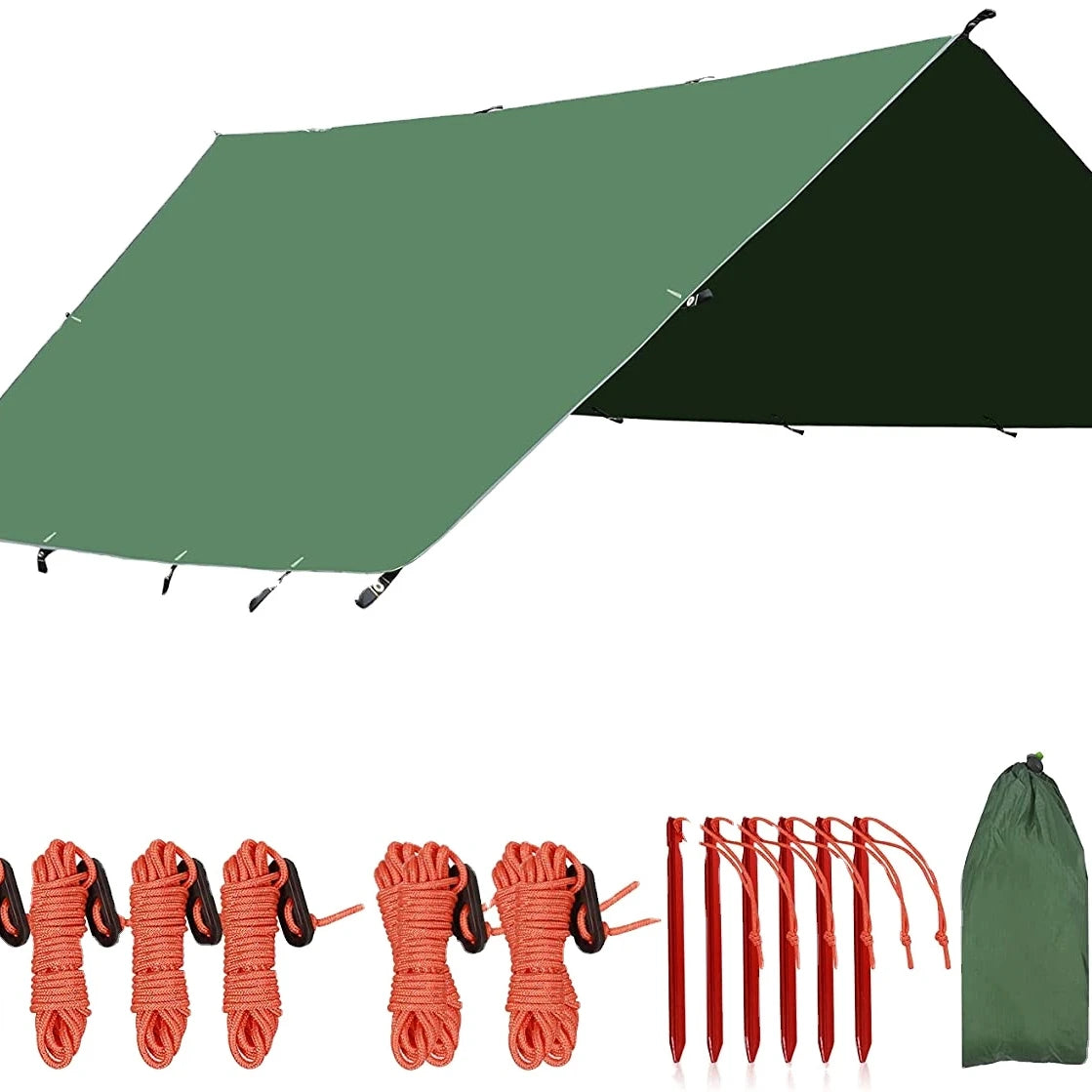 WOQI Lightweight 10x12ft Multi Functional  Backpacking Rain Tarp Shelter for Hiking Outdoor Rain Fly Tarp