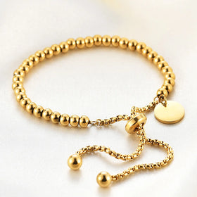 Europe and the United States New 18K Gold Stainless Steel Simple Fashion Round Adjustable Bead Bracelet