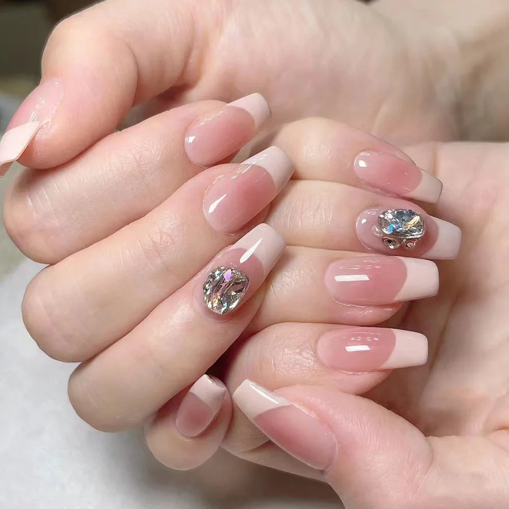 Hot Selling OEM/ODM Wholesale Rhinestone Gradient Artificial Fingernails Luxury Press on Nails With Custom Packaging