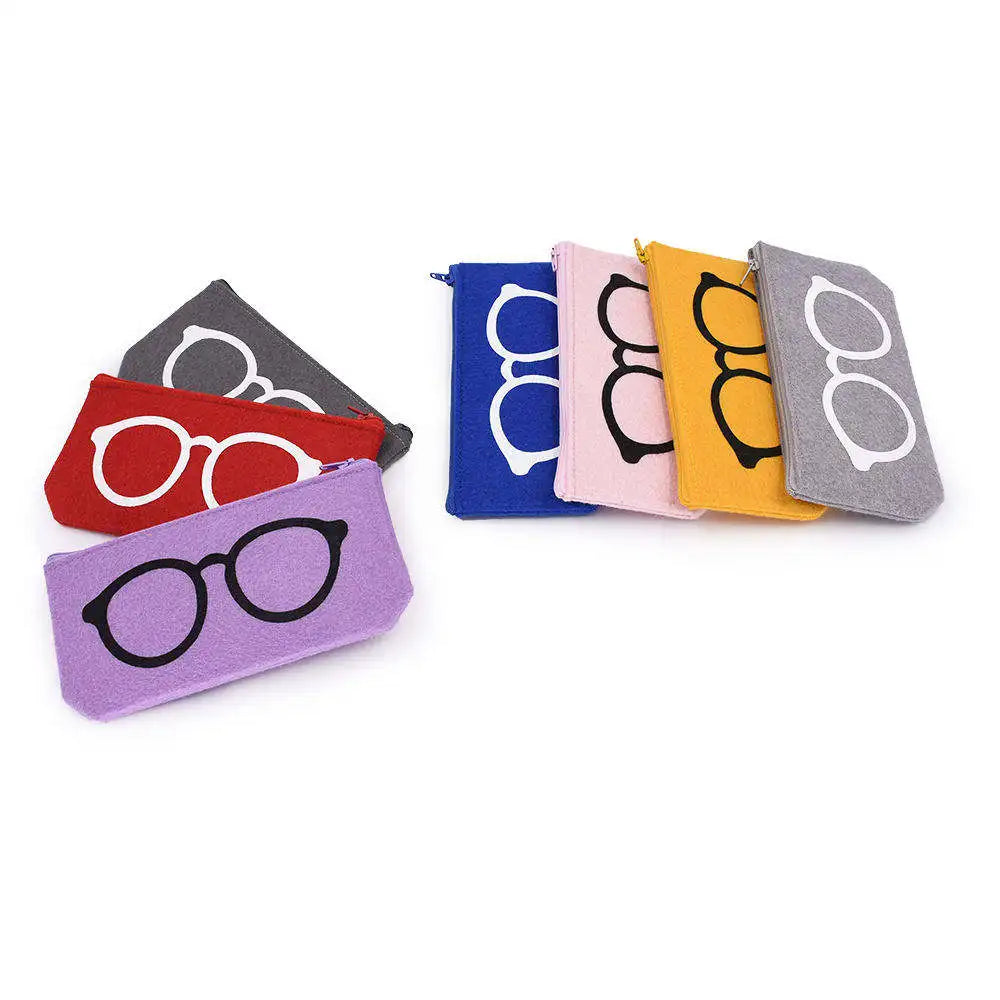 Custom Logo Soft Felt Sunglasses Storage Pouch Eyeglasses Zippered Bag with Logo Soft Glasses Bag
