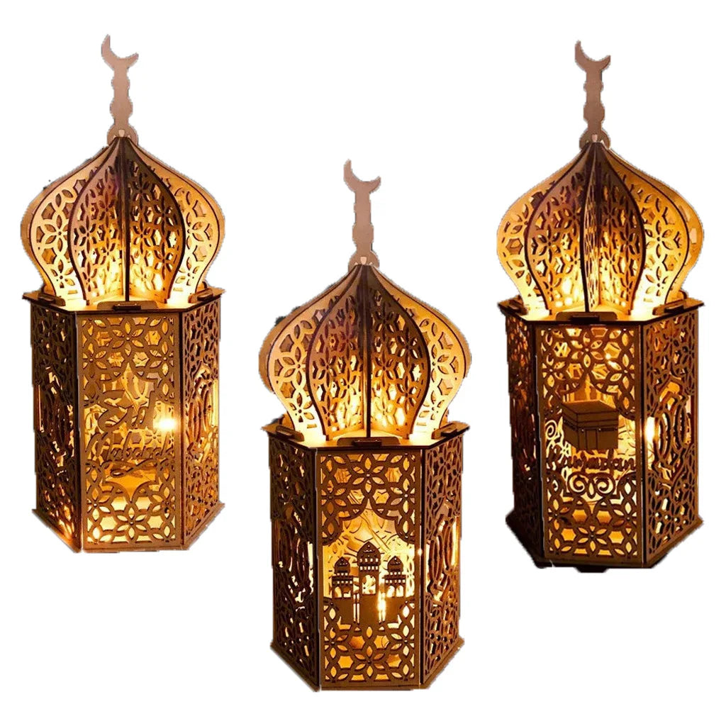 35*15*15cm/24*10*10cm Ramadan Decoration Wooden Handicraft Ornaments Muslim Eid Mubarak Wooden Lanterns