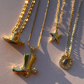 Vintage Cowboy Boot Hat Star Necklace Stainless Steel Plated 18K Gold Non Tarnish Pendant Necklace for Women