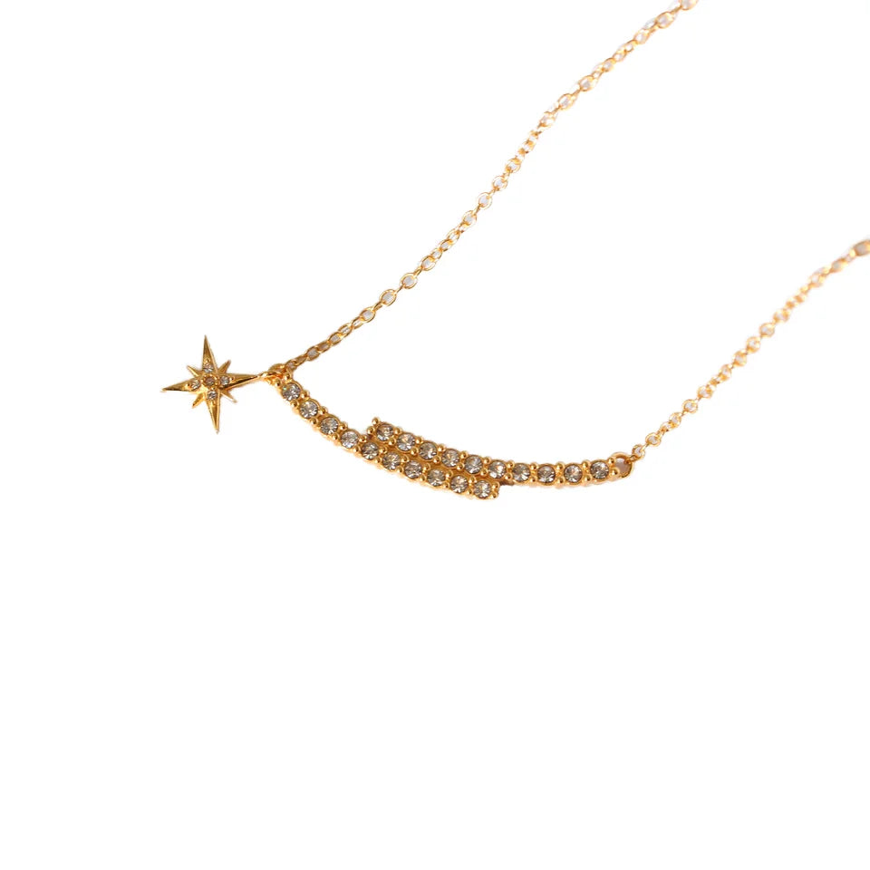 Trendy Gold Plated Brass Necklace Star-shaped Link Chain Personalized Women's Unisex Jewelry Environment-friendly Copper Zircon