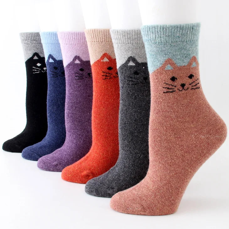 Girls Fancy Funny Cute Cat Animal Sock for Women Girls Fuzzy With Floral Wool Socks With Letter Calcetines