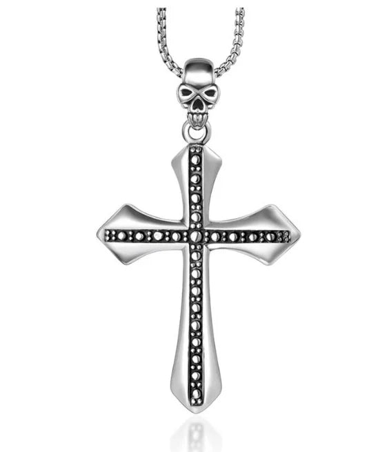 Cross Delicate Skull Necklace Single Skeleton Head Pendant Engraved with Stainless Steel Fine Jewelry Charms