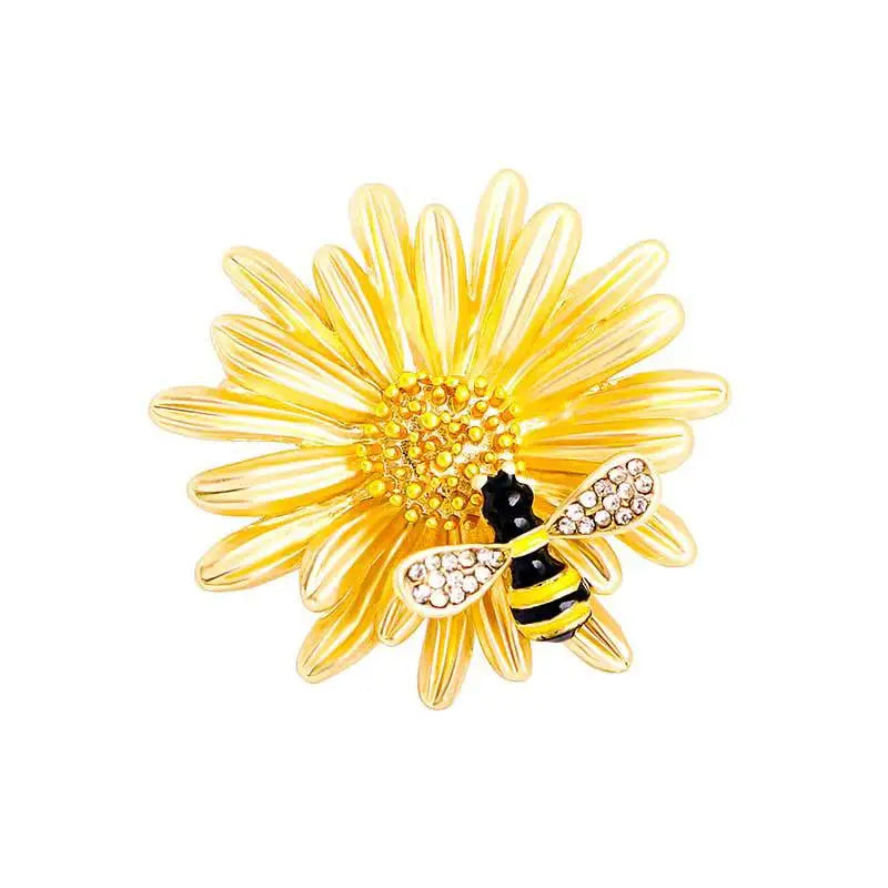 Cheap Simple Women's Wedding Children's Jewelry Corsage Lapel Pin Daisy Bee Brooch Alloy Imitation Pearl Crystal Rhinestone Gift